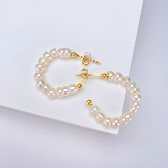 olamiie Jewelry - Statement Dainty Baroque Pearls Hoop 18K Gold Plated Earrings